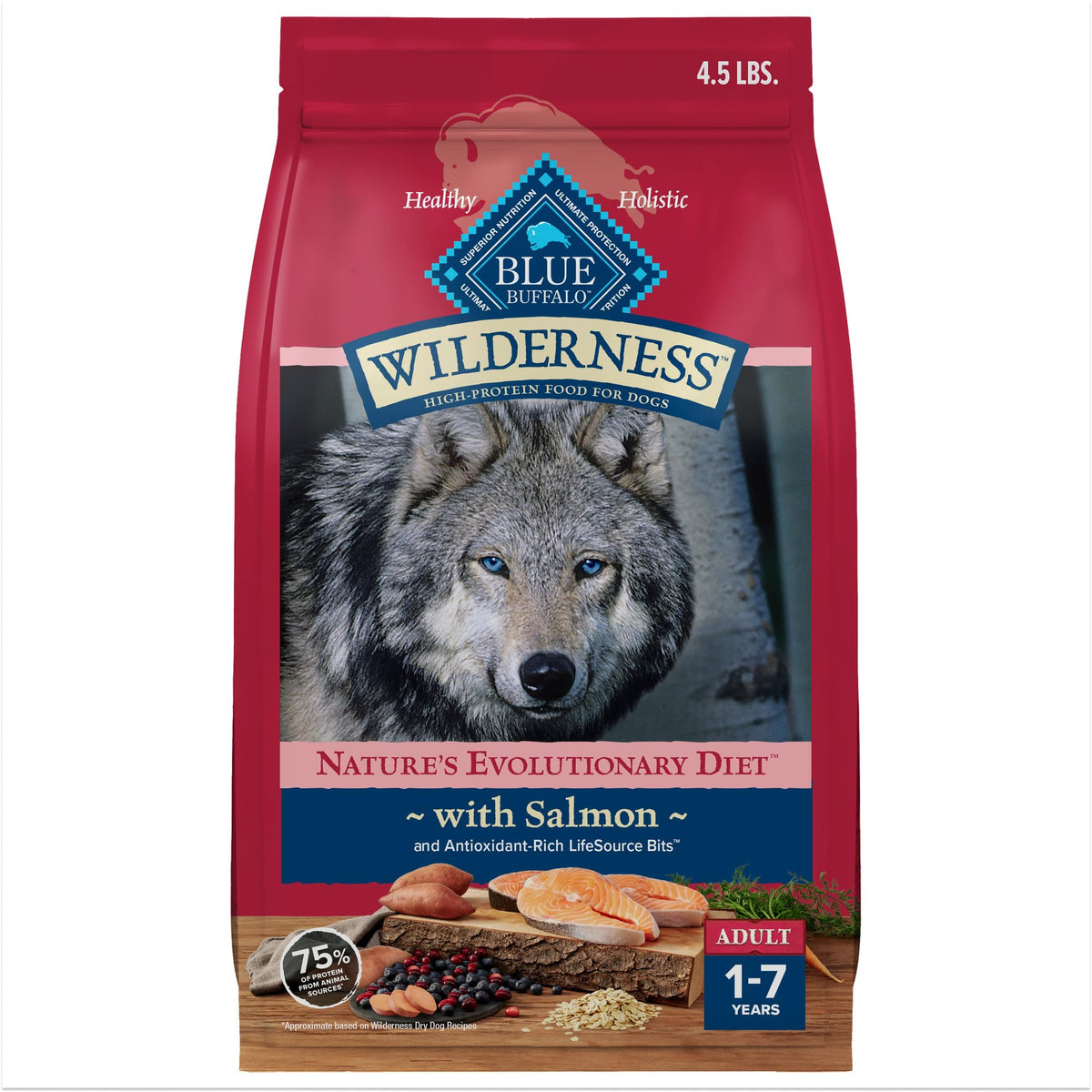 Blue Buffalo Wilderness salmon-first-ingredient close-up showing real protein for active dogs