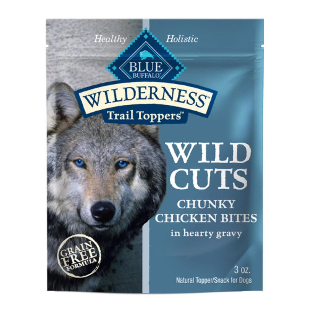 Blue Buffalo Wilderness Trail Toppers chicken bites in gravy pouch add flavor and protein to meals.