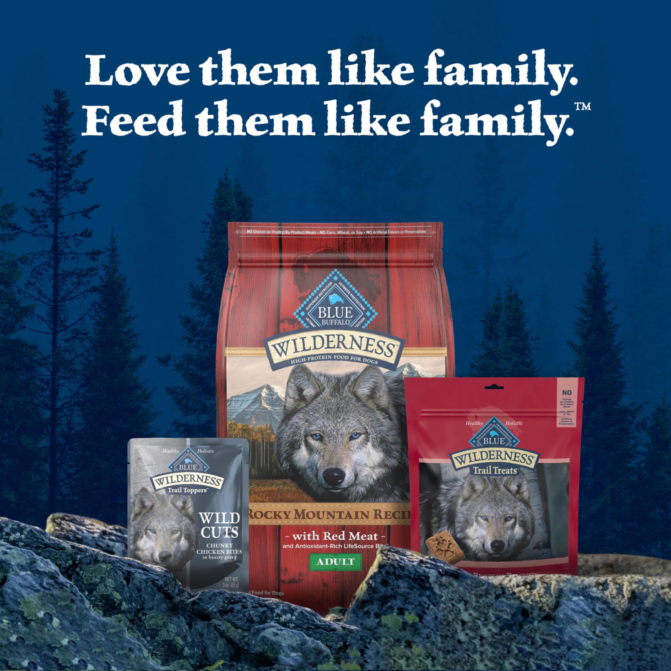 Blue Buffalo Wilderness Trail Toppers chicken pieces provide protein enhancement.