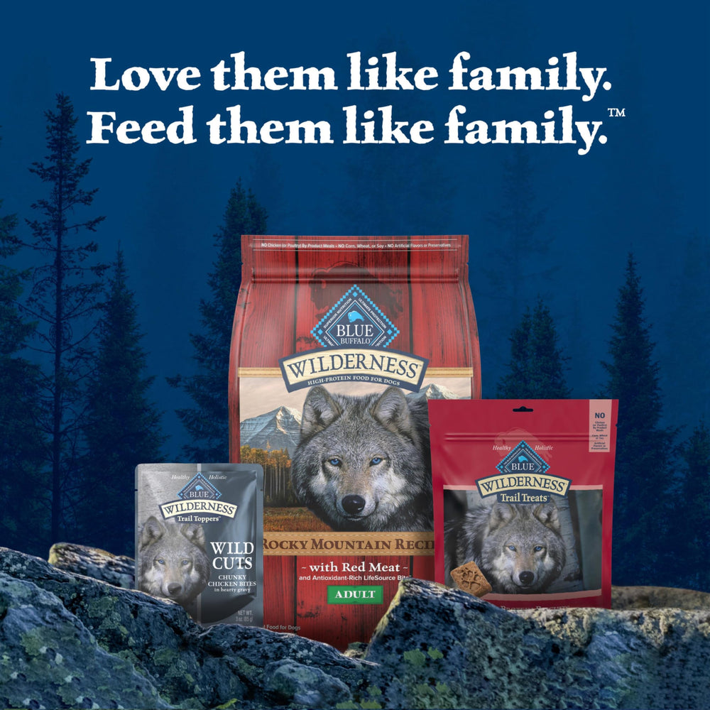 Blue Buffalo Wilderness Trail Toppers chicken pieces provide protein enhancement.