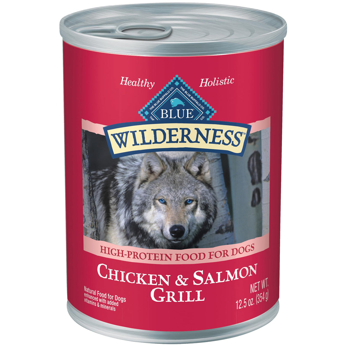 Blue Buffalo Wilderness wet dog food with salmon first ingredient boosts protein and flavor.