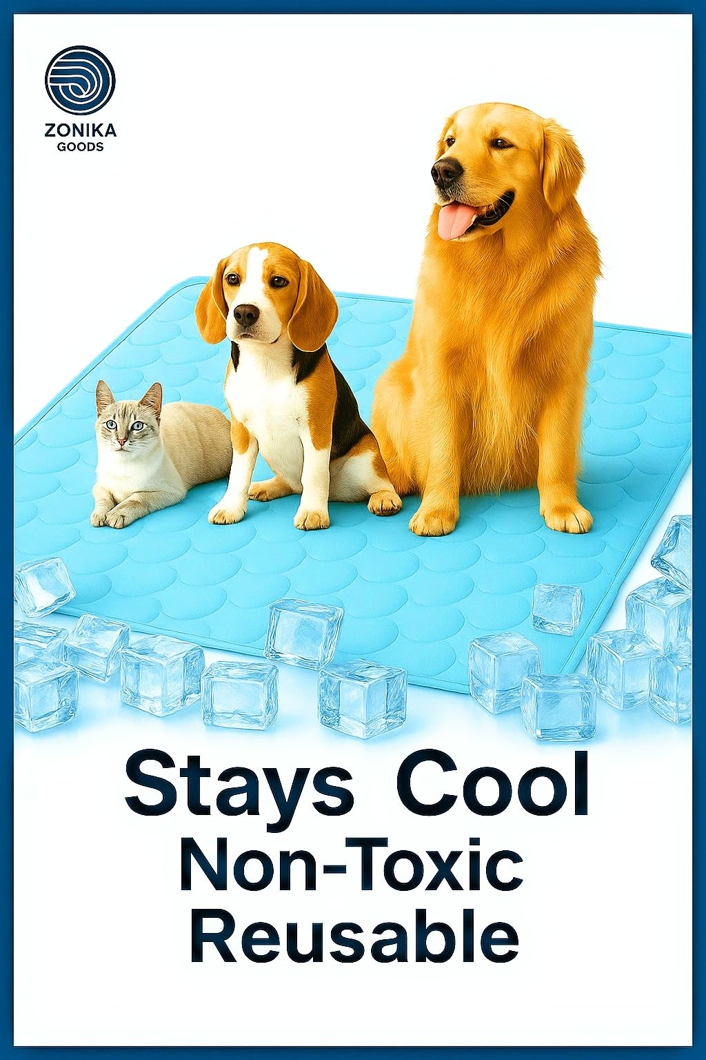 Blue Cooling Mat & Sleeping Pad top view highlights quick-dry surface for pets