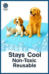 Blue Cooling Mat & Sleeping Pad top view highlights quick-dry surface for pets