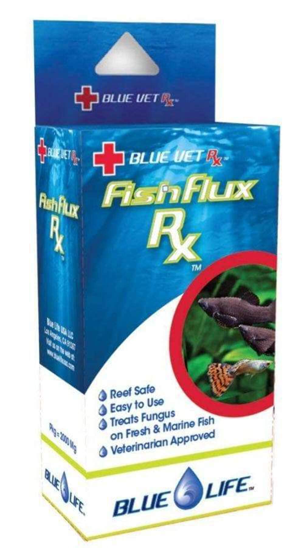 Blue Vet Rx Fish Flux 2000 mg bottle on a clean surface for pet care routines