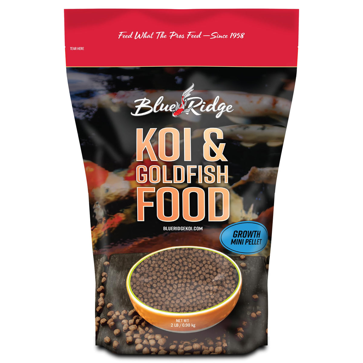 Blue Ridge Koi Food floating pellets for easy digestion in koi and goldfish