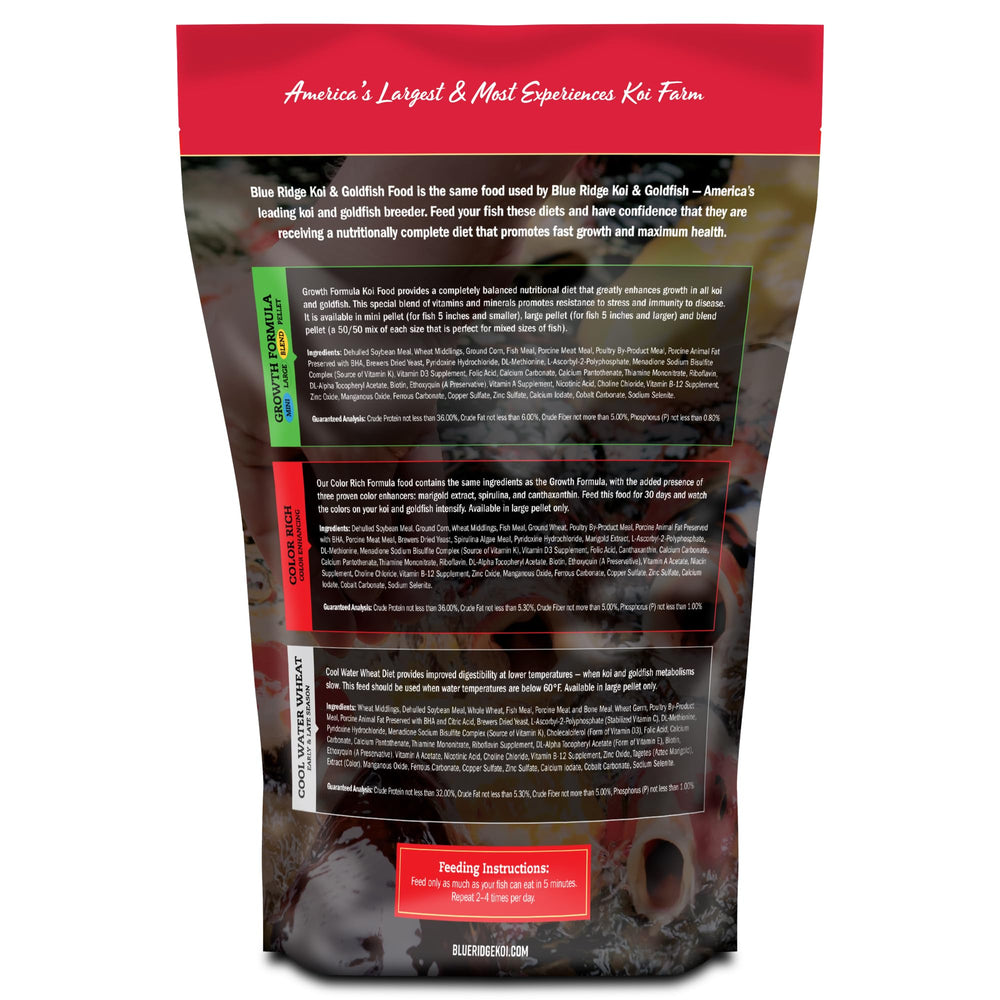 Blue Ridge Koi Food growth-oriented pellets for small koi and goldfish