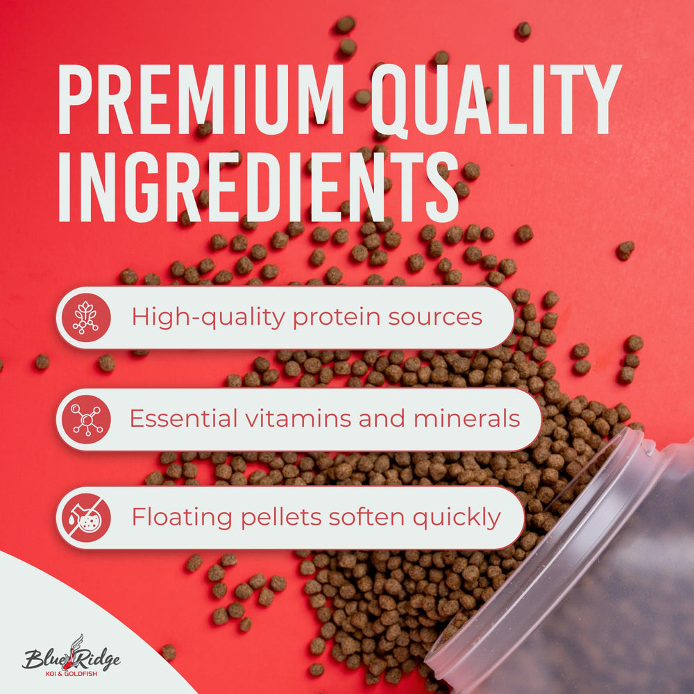 Blue Ridge Koi Food Primilac Probiotic supports immune-stimulant nutrients for koi well-being.