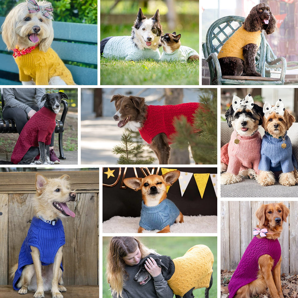 Blueberry Pet Alaskan Blue dog sweater on wood floor display for a snug, stylish fit