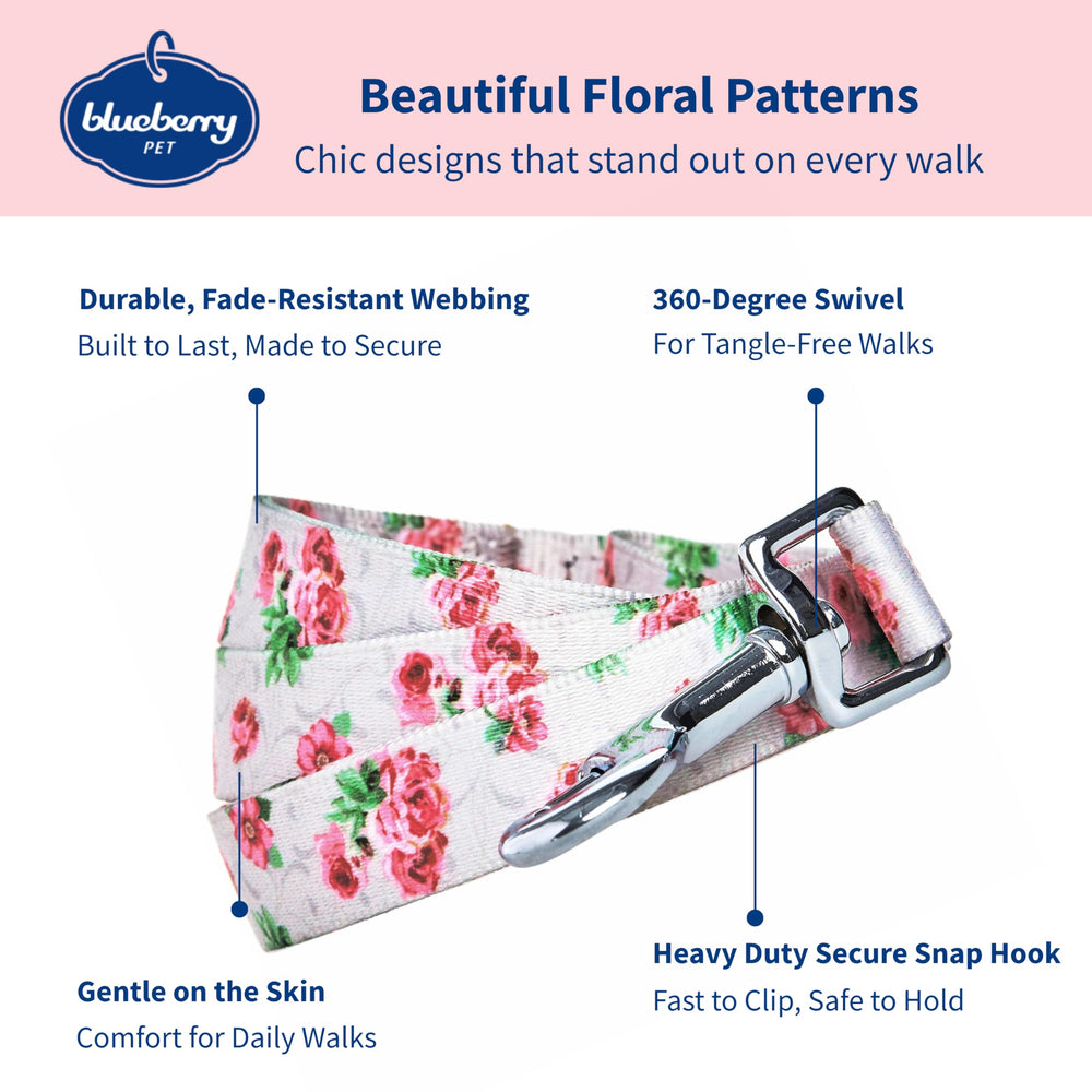 Blueberry Pet Cherry Garden Dog Leash on a dog walk, showcasing durable pattern and comfort.