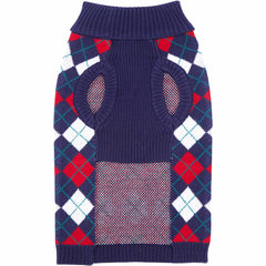 Blueberry Pet Chic Argyle back view shows full coverage for chilly strolls.