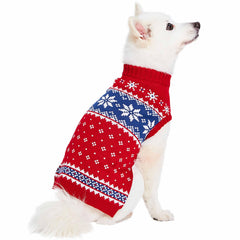 Blueberry Pet Christmas snowflake dog sweater back view shows cozy knit patterns and holiday charm.