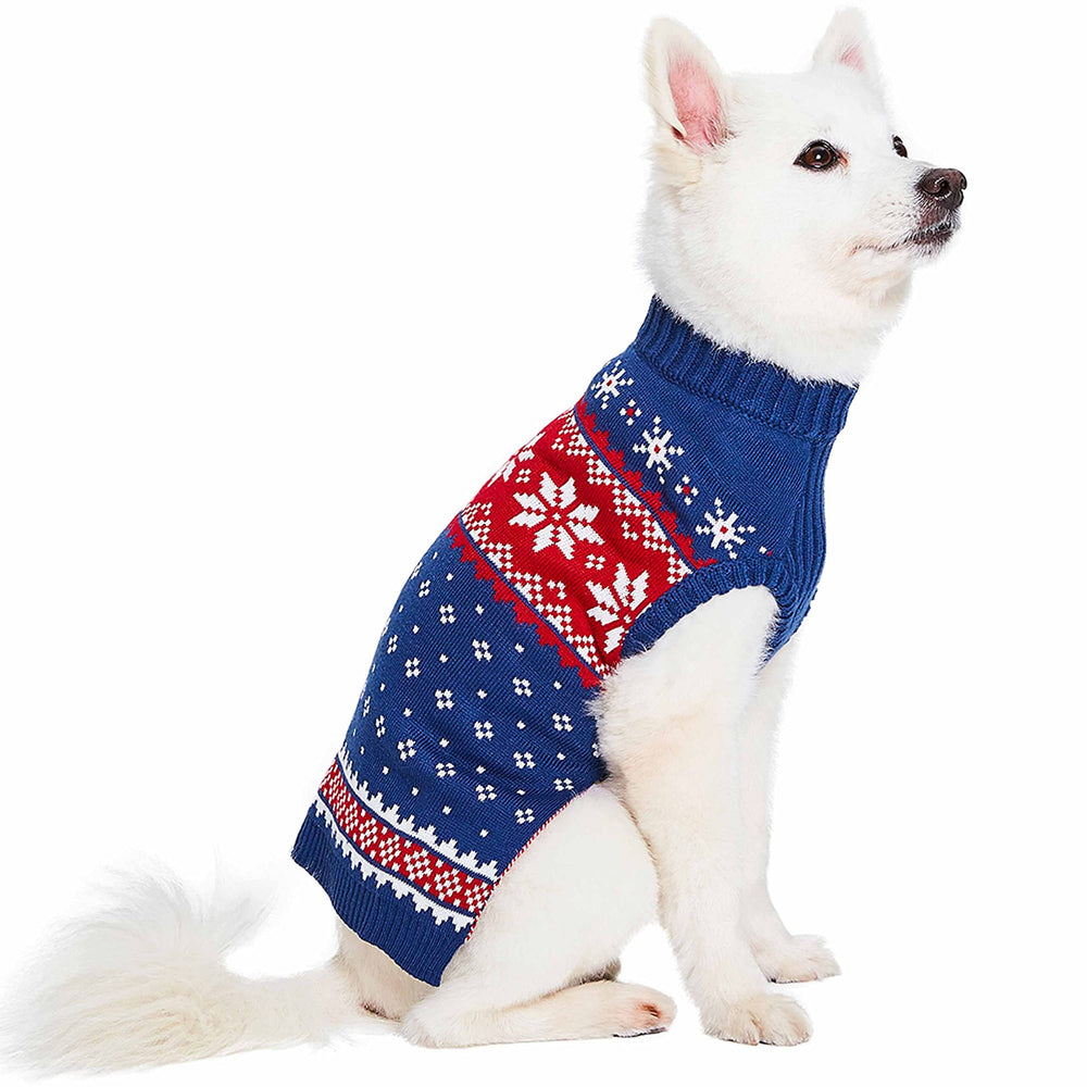 Blueberry Pet Snowflake sweater back view showing cozy knit detail
