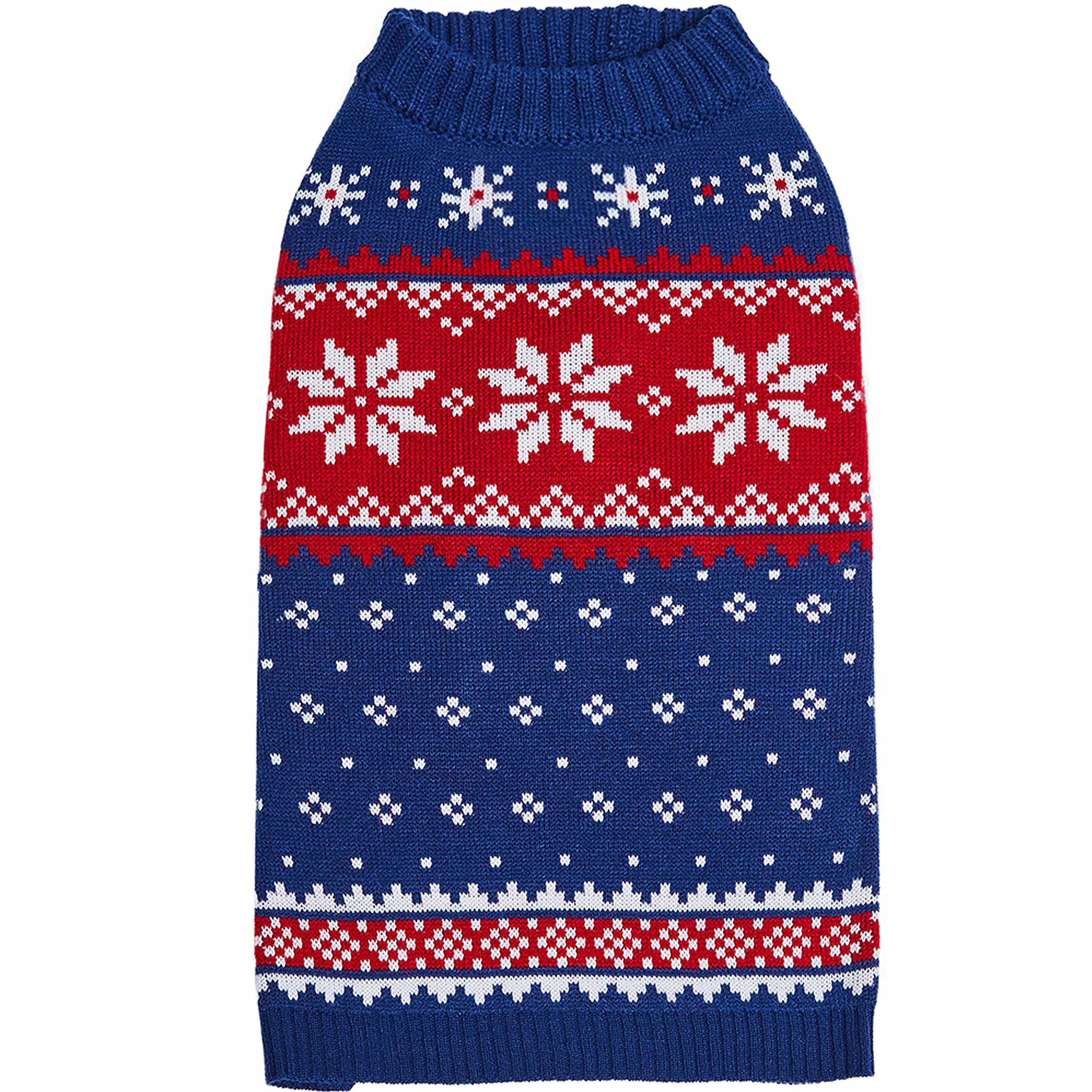 Blueberry Pet Christmas Snowflake navy front view for winter warmth
