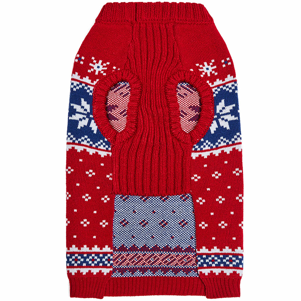 Blueberry Pet Christmas snowflake dog sweater wear-on-pup captures snug fit and festive style.