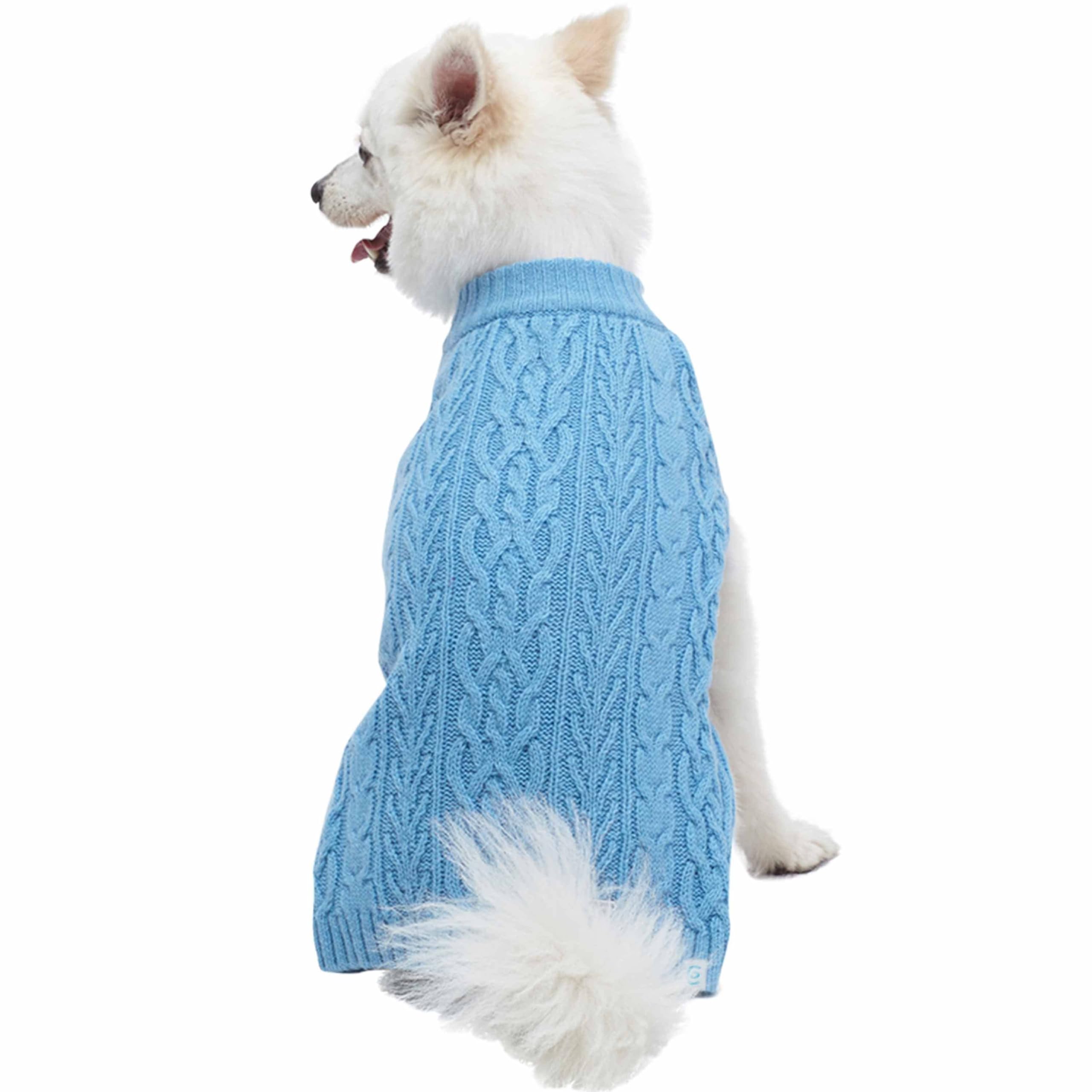 Blueberry Pet Classic Dog Sweater Alaskan Blue wool blend closeup highlights warmth