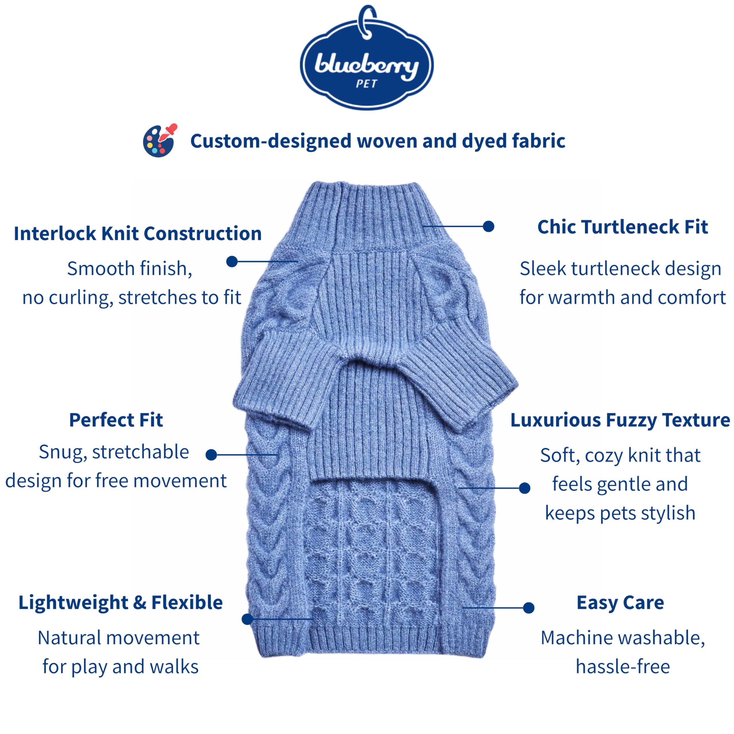 Blueberry Pet classic fuzzy-knit pullover back view showing snug fit.