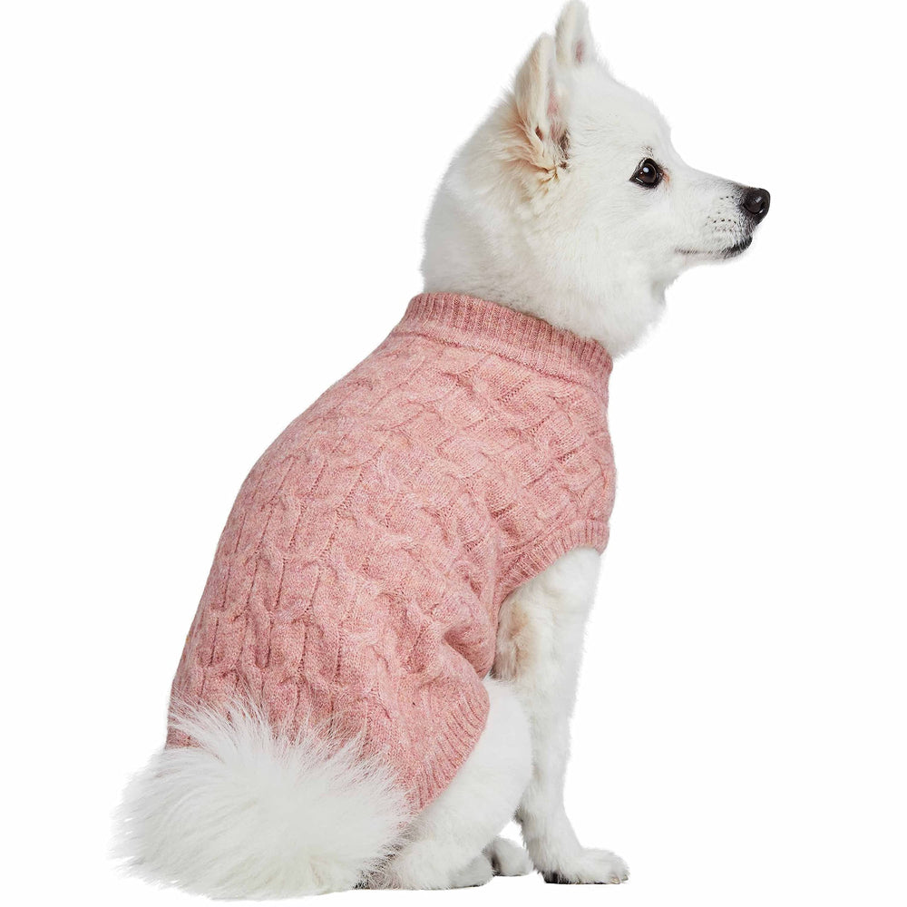 Blueberry Pet Classic Knit Dog Sweater chest measurement guide demonstrates sizing reference.