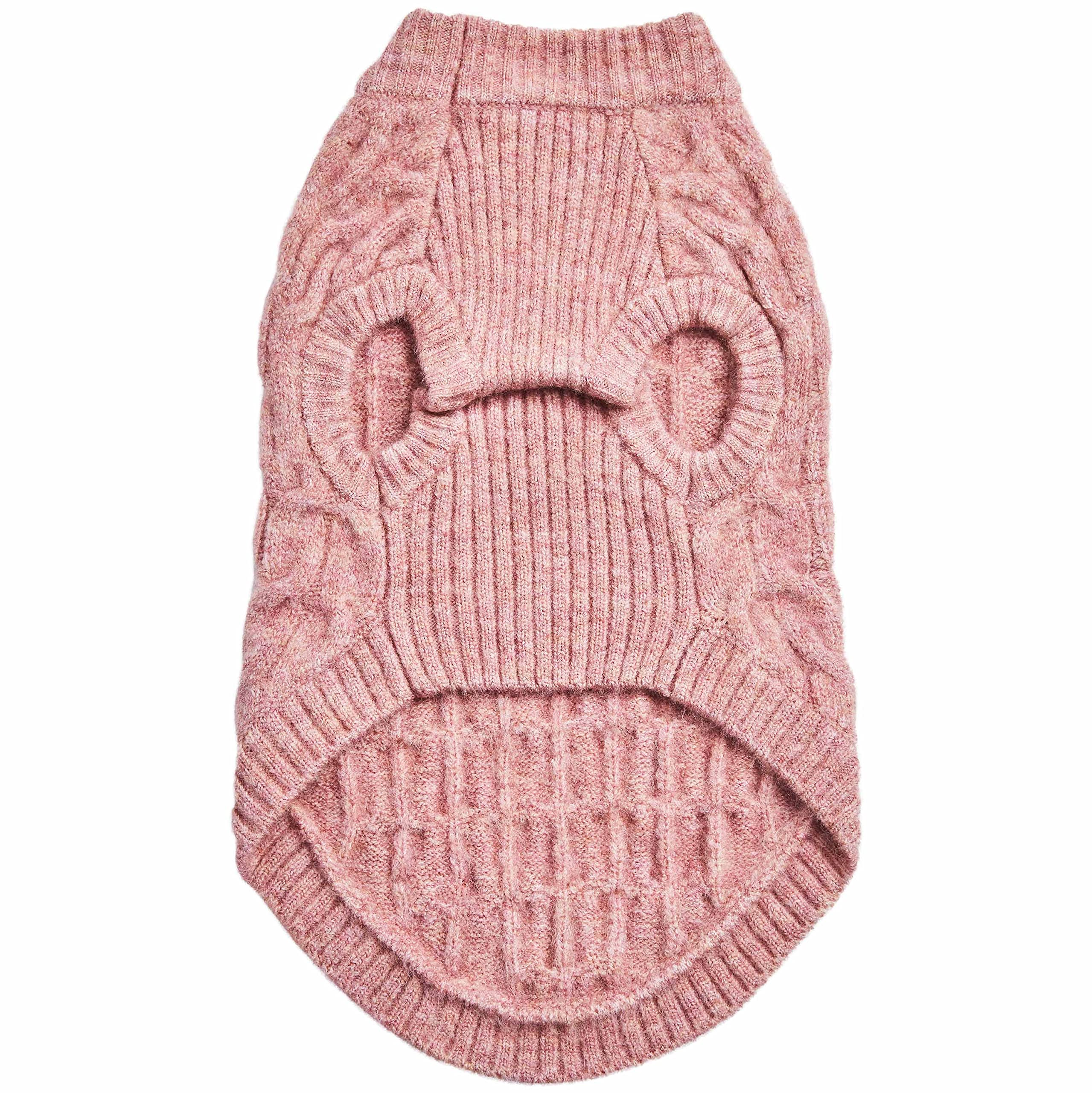 Blueberry Pet Classic Knit Dog Sweater flat lay with measuring tape for fit.