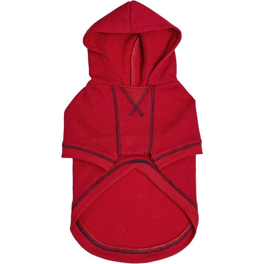 Blueberry Pet hood detail in red, hooded neckline adds warmth