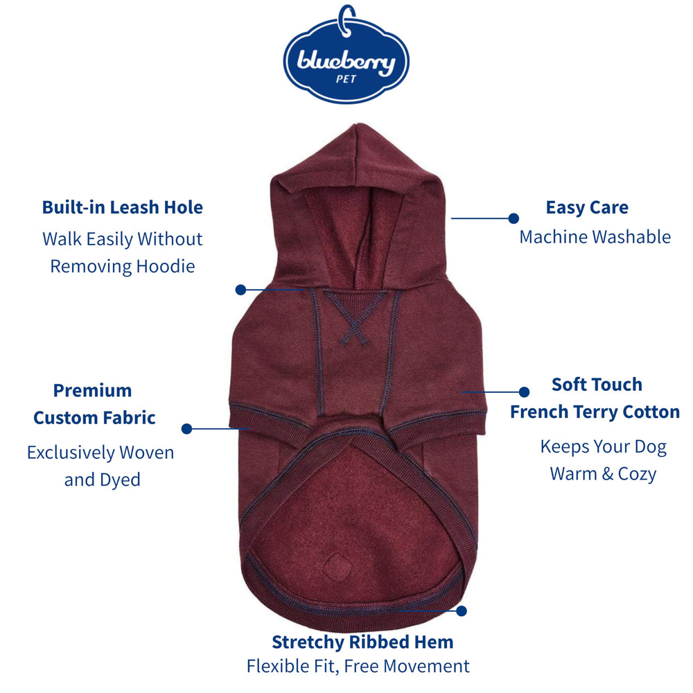 Blueberry Pet Essentials hoodie back-length 18-inch view for small dog fit.