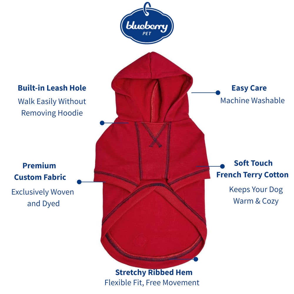 Blueberry Pet Essentials hoodie back view highlights full coverage for cold days.