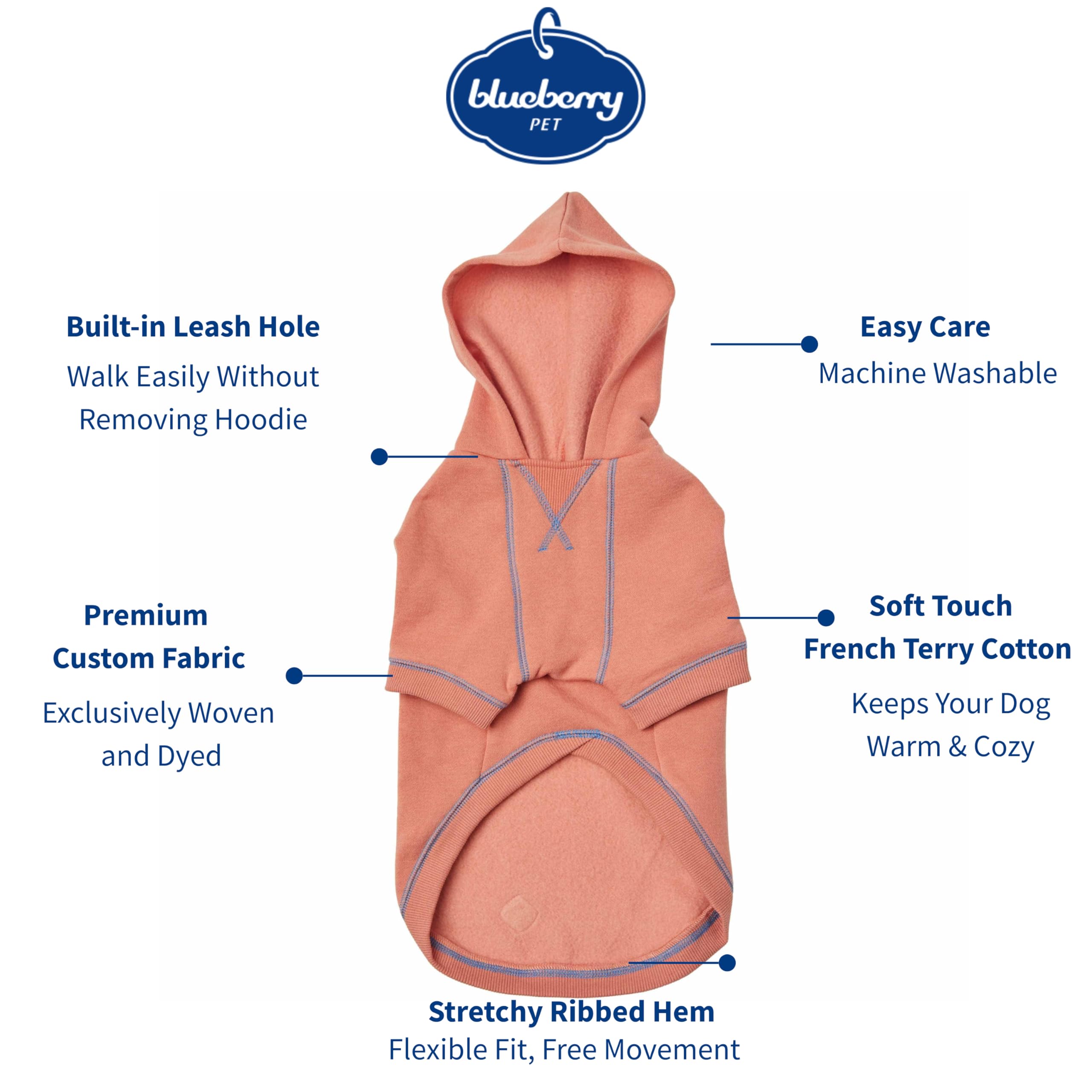 Blueberry Pet Essentials dog hoodie coral front view ideal for everyday outings