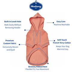 Blueberry Pet Essentials dog hoodie coral front view ideal for everyday outings