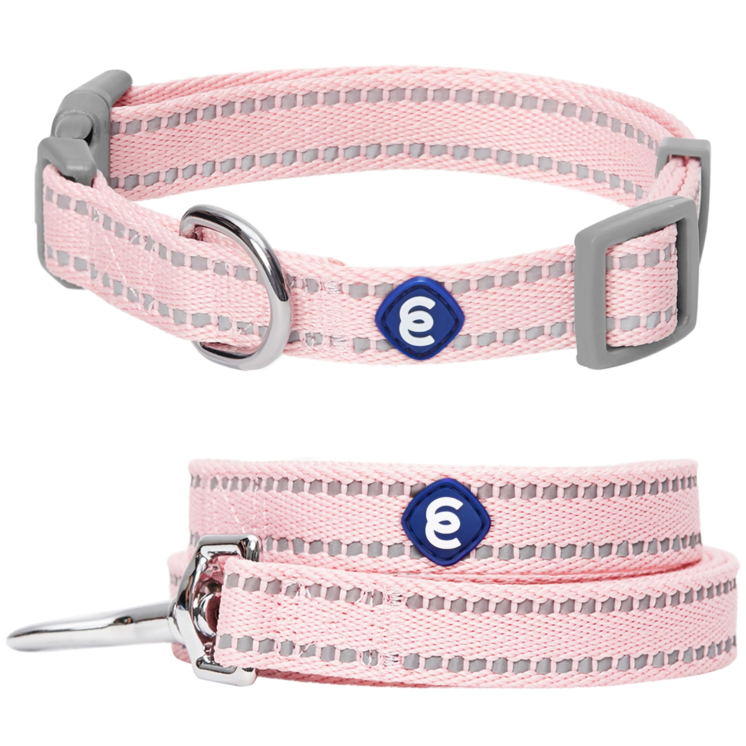 Blueberry Pet Essentials matching collar and leash set in pastel pink for daily wear