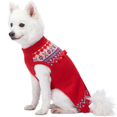 Blueberry Pet Icelandic Lopi Pullover Holiday Red back view demonstrates snug day-out protection.