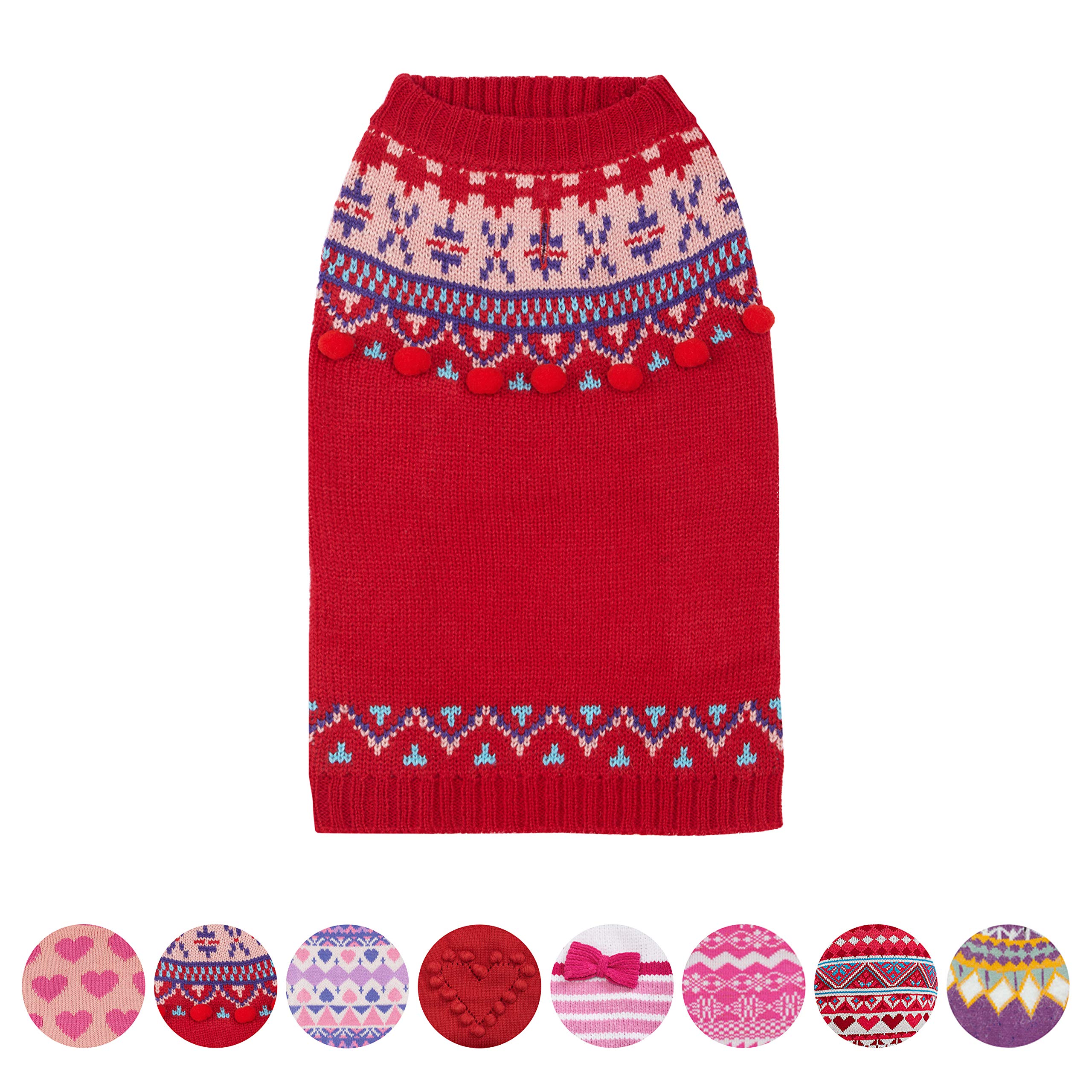 Blueberry Pet Icelandic Lopi Pullover Holiday Red care-instructions tag showcases machine-washable care.