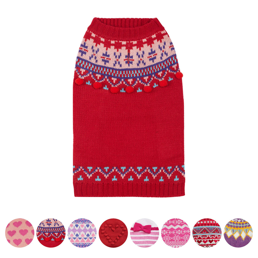 Blueberry Pet Icelandic Lopi Pullover Holiday Red care-instructions tag showcases machine-washable care.