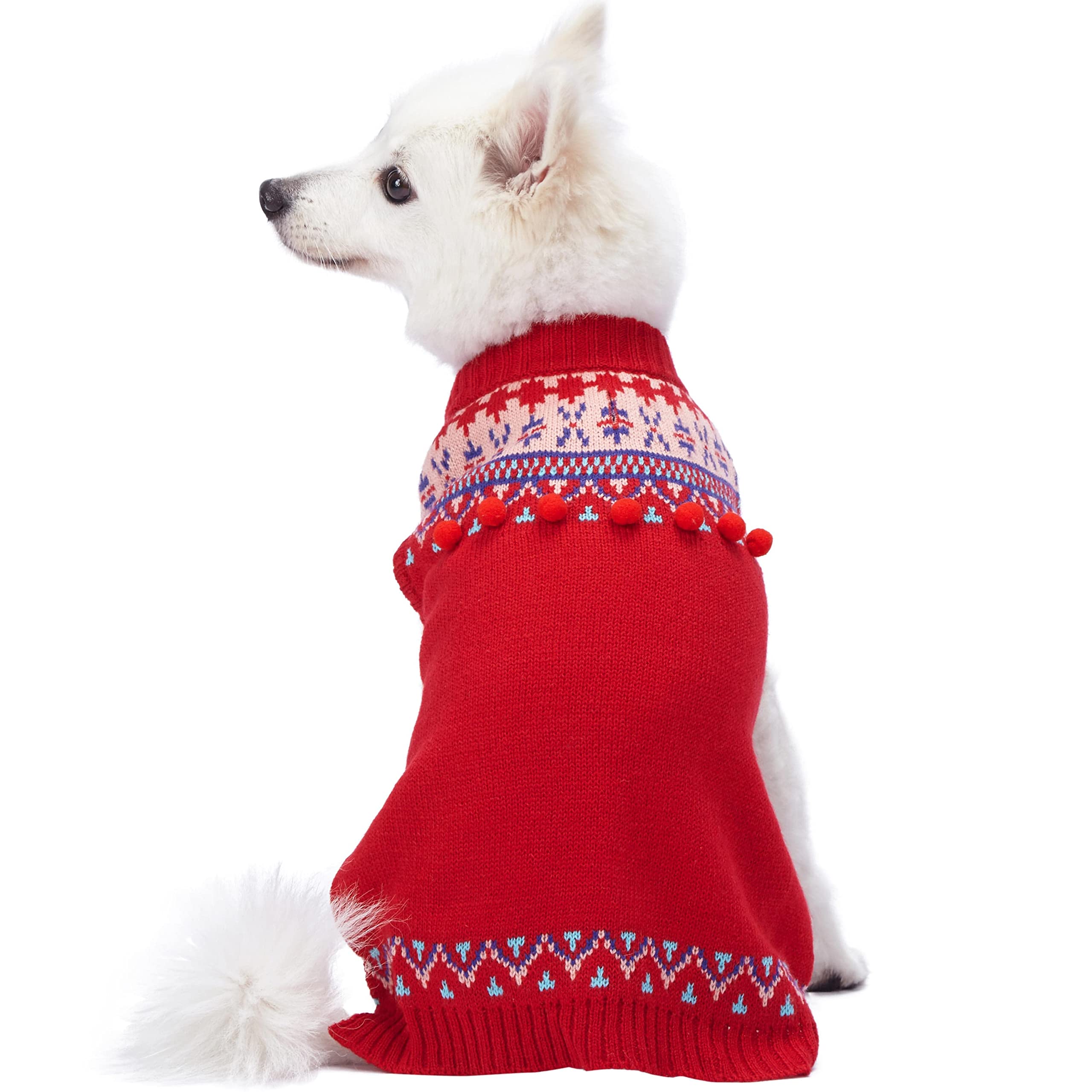 Blueberry Pet Icelandic Lopi Pullover Holiday Red knit-detail close-up emphasizes soft warmth from acrylic blend.