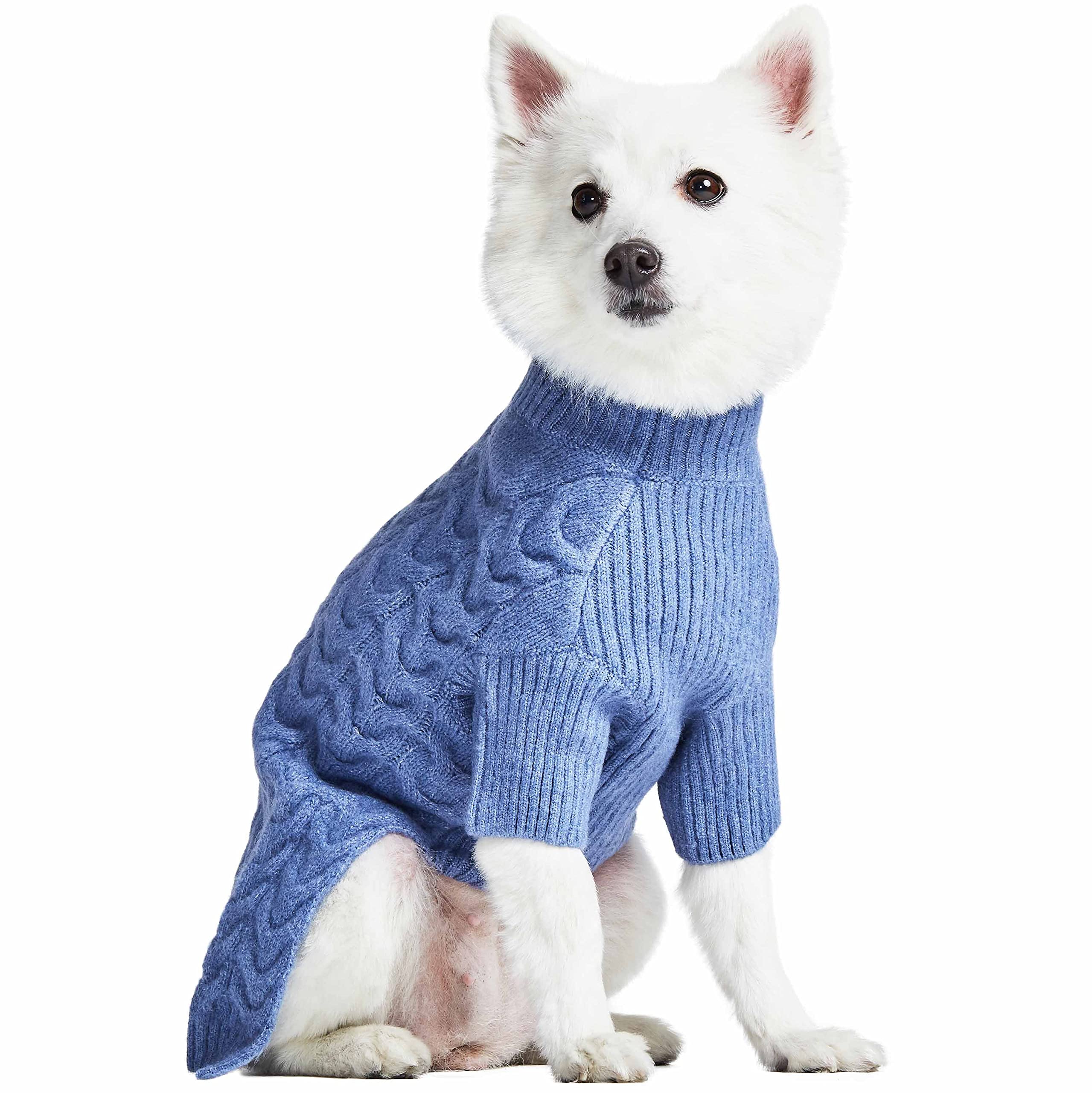Blueberry Pet knit pullover wear detail for added warmth and easy dressing.