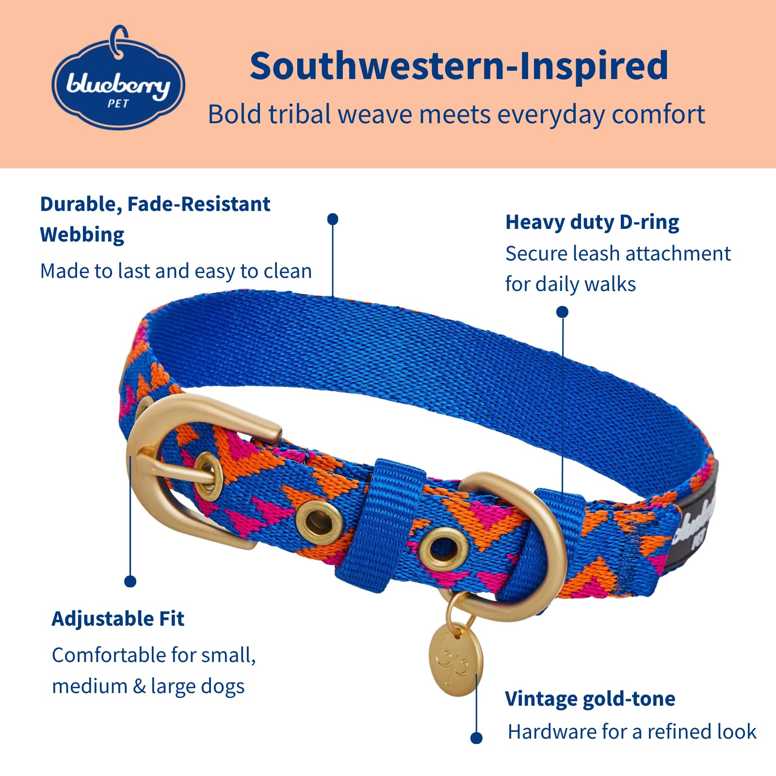 Blueberry Pet navy collar on a large breed dog for comfortable all-day wear