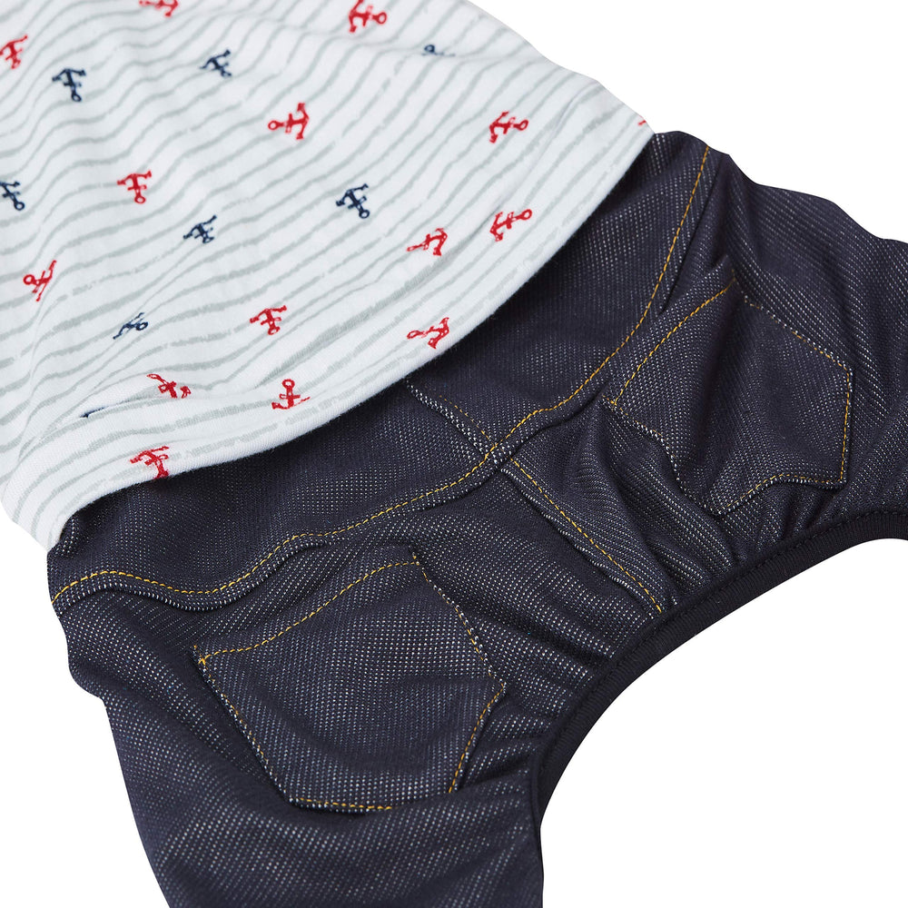 Blueberry Pet Sea Lover striped jumpsuit denim-pants for stylish beach days.