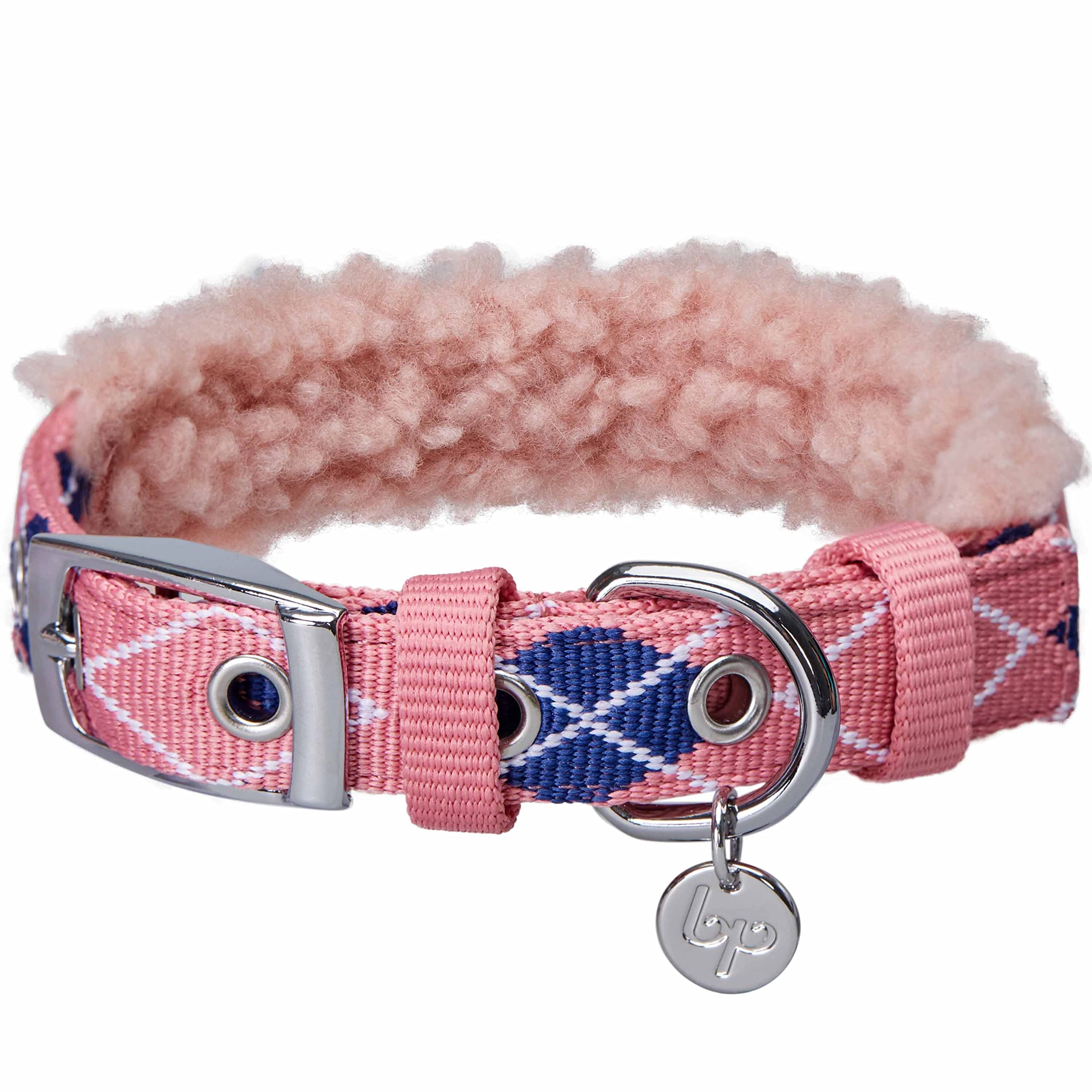 Blueberry Pet soft comfy Scottish argyle dog collar in pink offers all-day comfort.