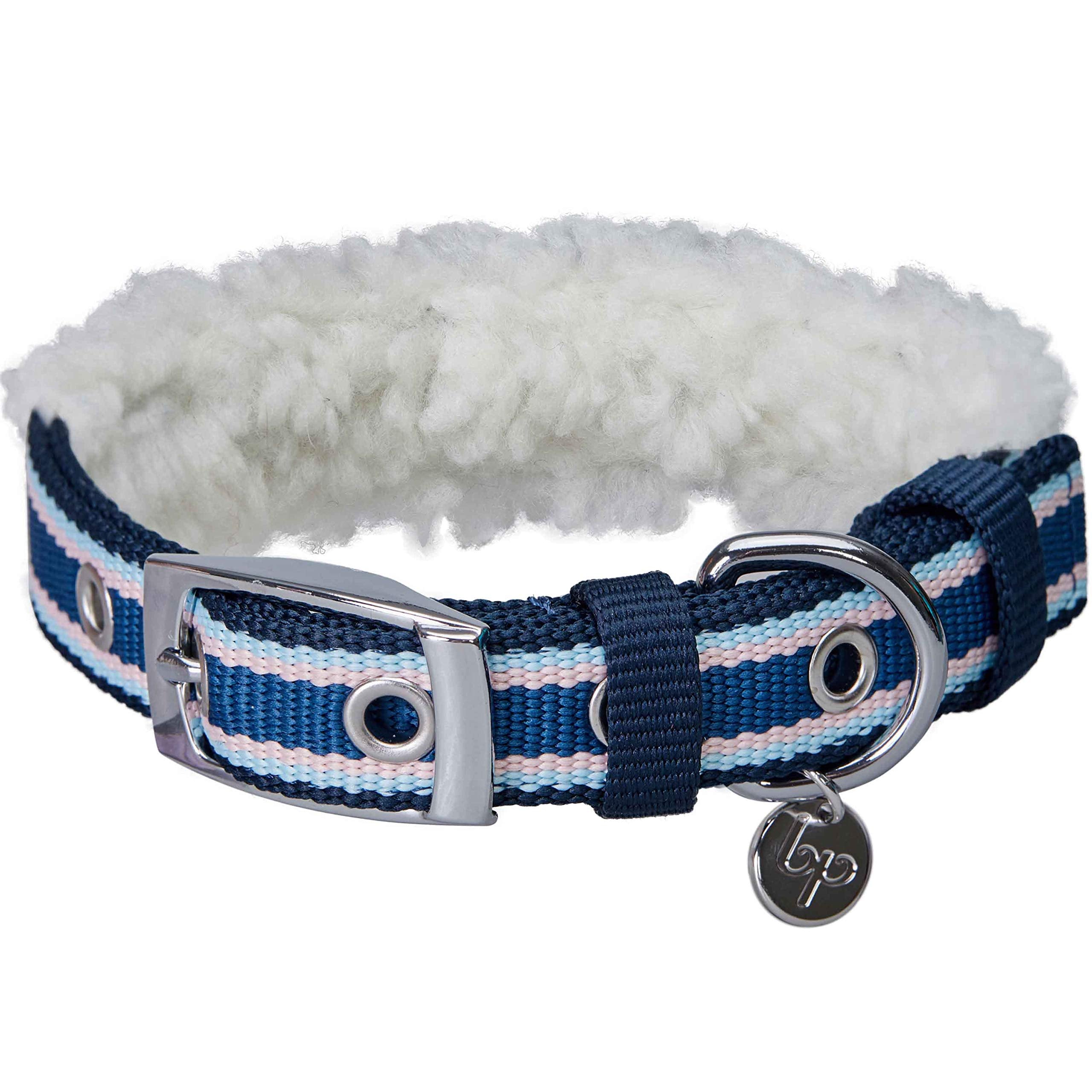 Blueberry Pet soft-comfy stripe collar in blue, for everyday comfort on medium dogs.