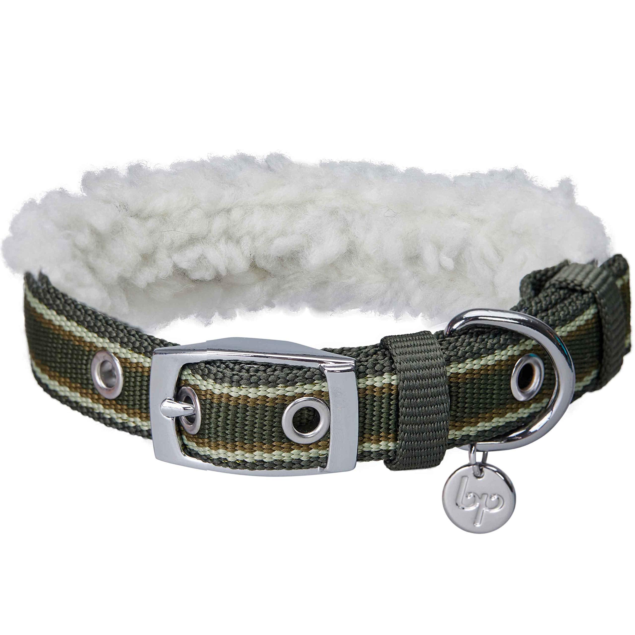 Blueberry Pet soft-comfy striped collar in olive green for daily wear.