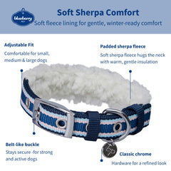 Blueberry Pet stripe collar padding sherpa close-up shows plush neck comfort.