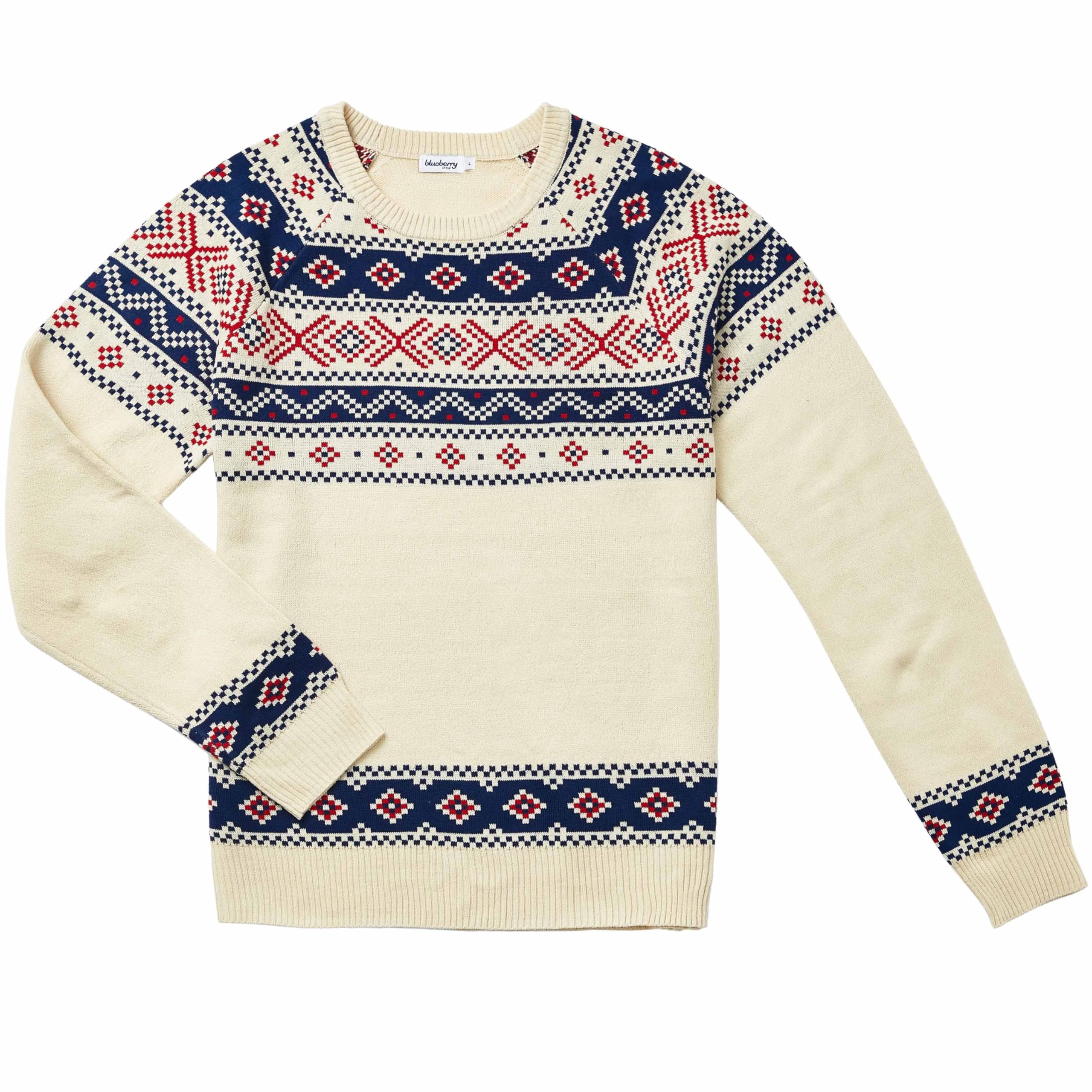Blueberry Pet Style Fair Isle Sweater flat lay showing creamy white color
