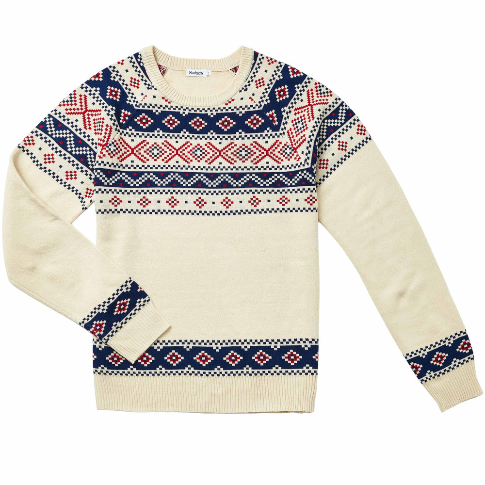 Blueberry Pet Style Fair Isle Sweater flat lay showing creamy white color
