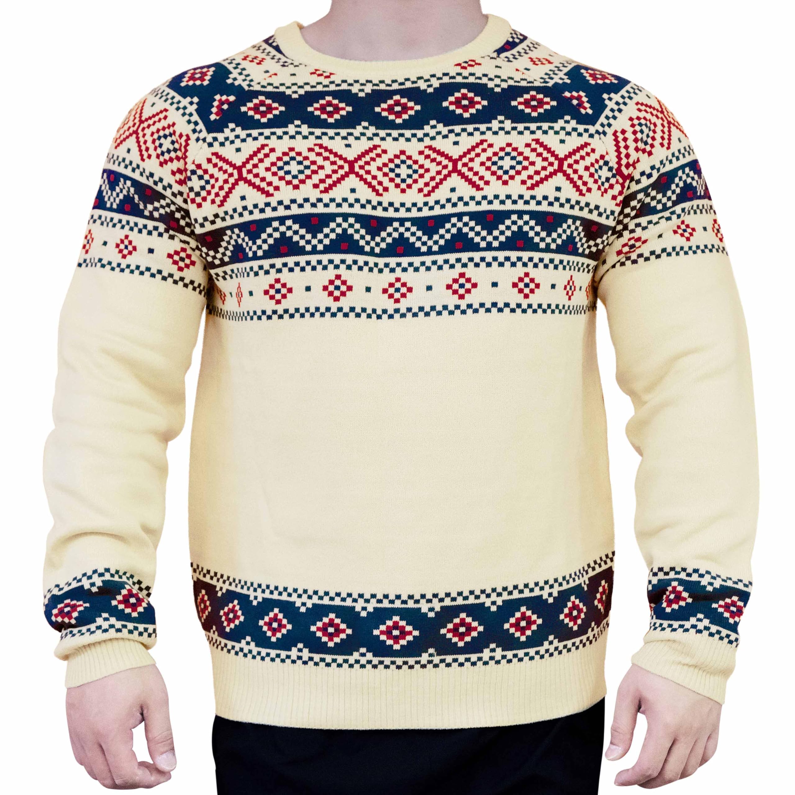 Blueberry Pet Style Fair Isle Sweater model wearing for festive matching with pet