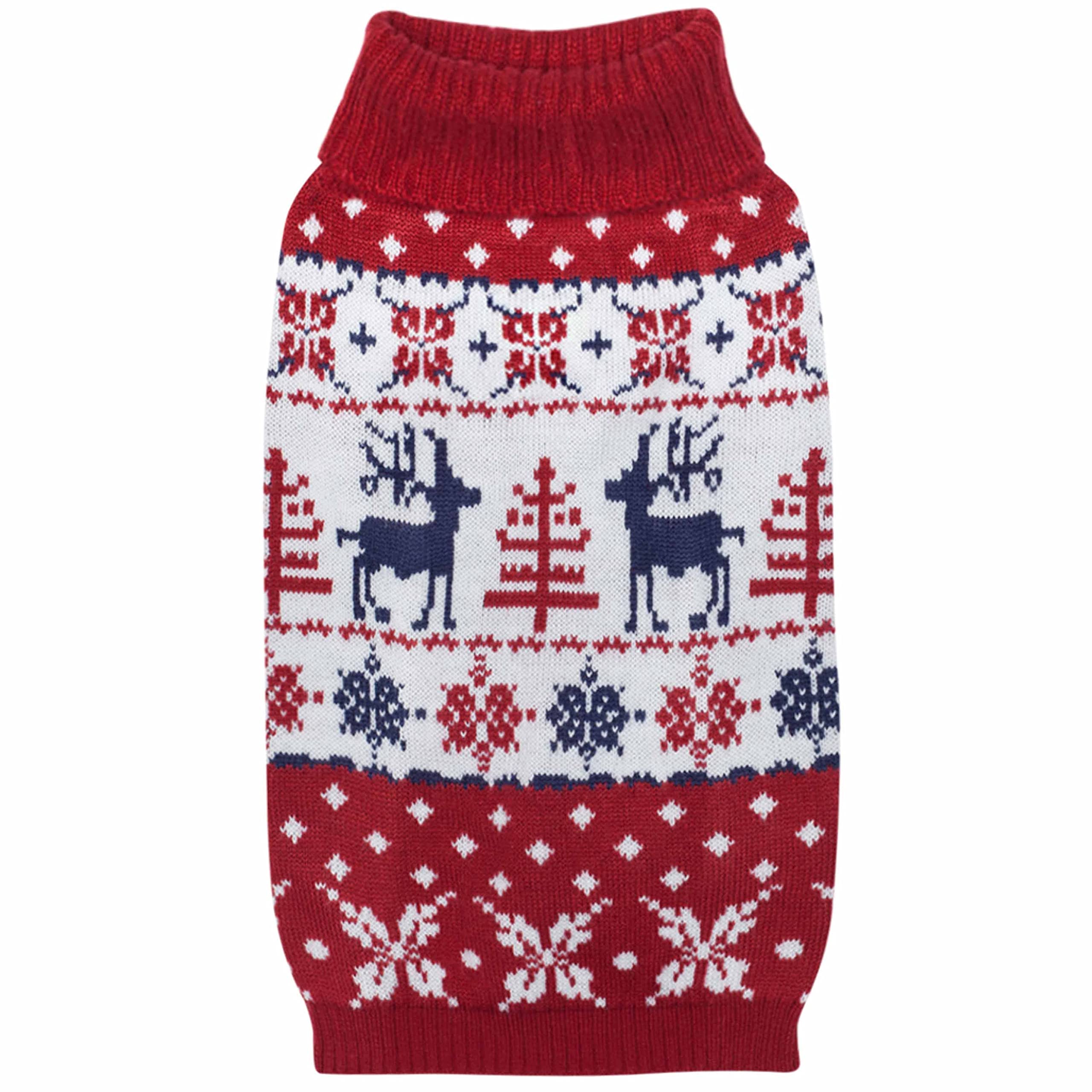 Blueberry Pet Ugly Christmas Reindeer Sweater front view keeps large dogs warm during festive walks