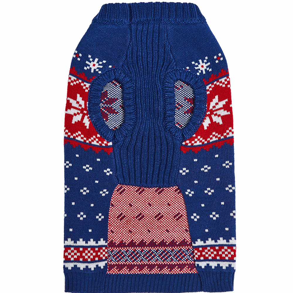 Blueberry Pet Christmas snowflake knit close-up emphasizes soft, cozy yarn.
