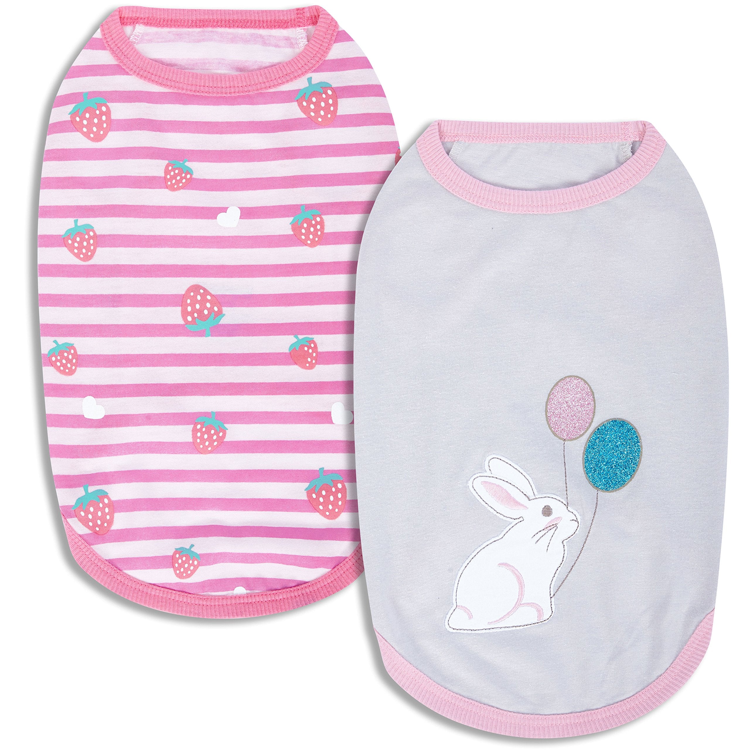 Blueberry Pet Wonderland bunny-and-balloon graphic dog tee offers playful style.