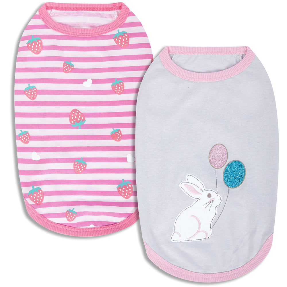 Blueberry Pet Wonderland bunny-and-balloon graphic dog tee offers playful style.