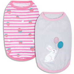 Blueberry Pet Wonderland bunny-and-balloon graphic dog tee offers playful style.