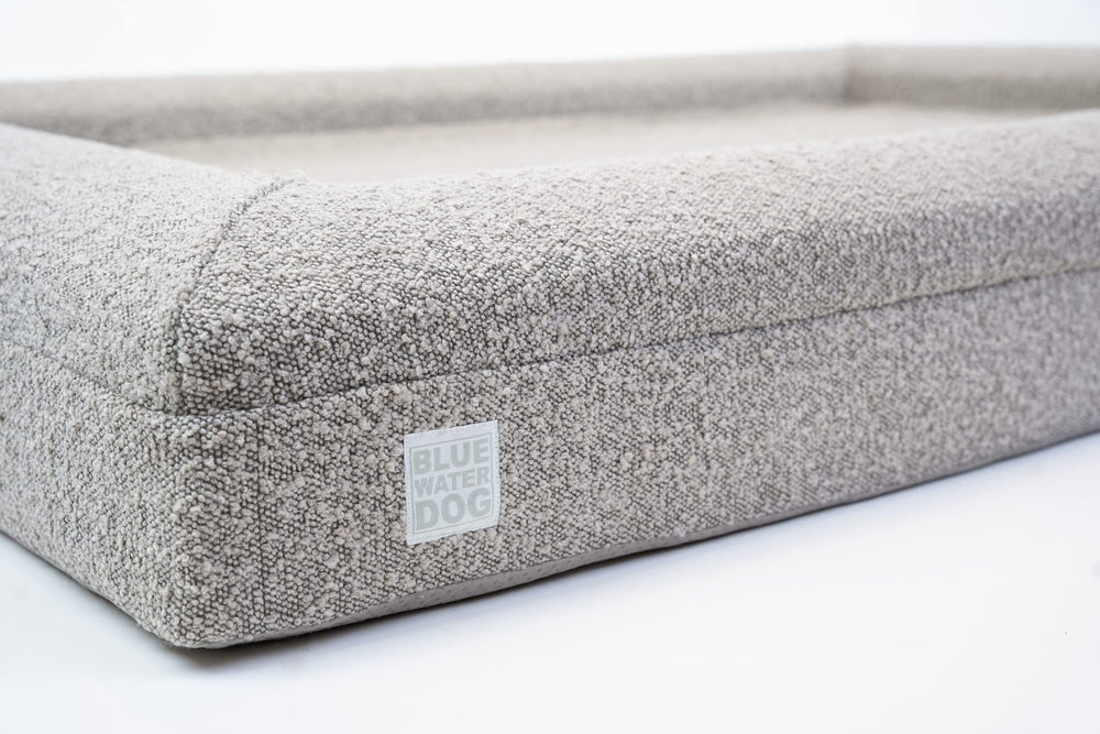 Bluewater Dog Bed in room shows stylish sand color in home decor