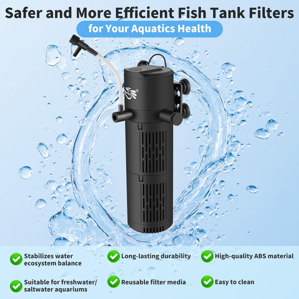BlueYu Aquarium Filter compact internal unit sits neatly behind tank decor.