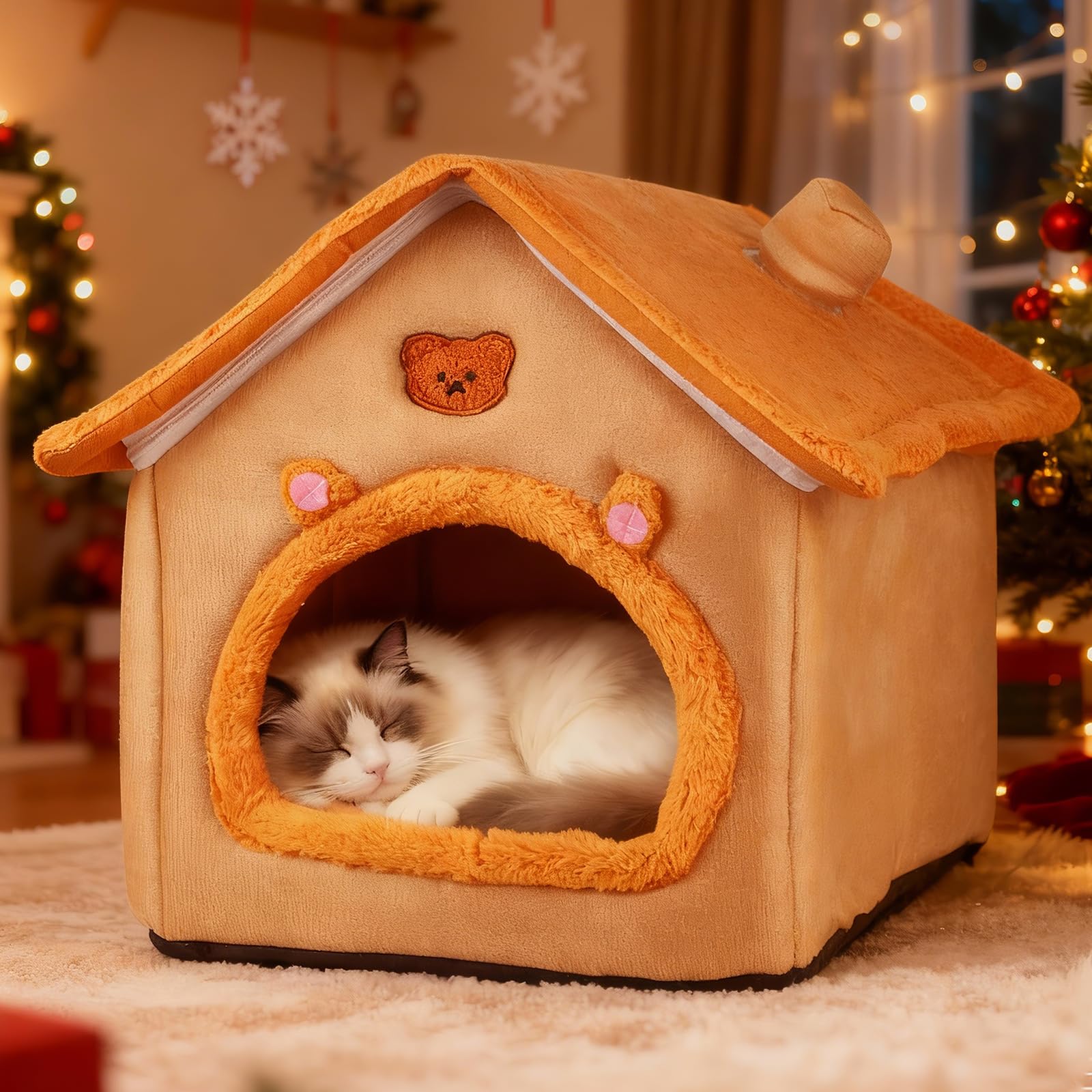 BluGun cat house orange soft cotton cover feels plush and durable.